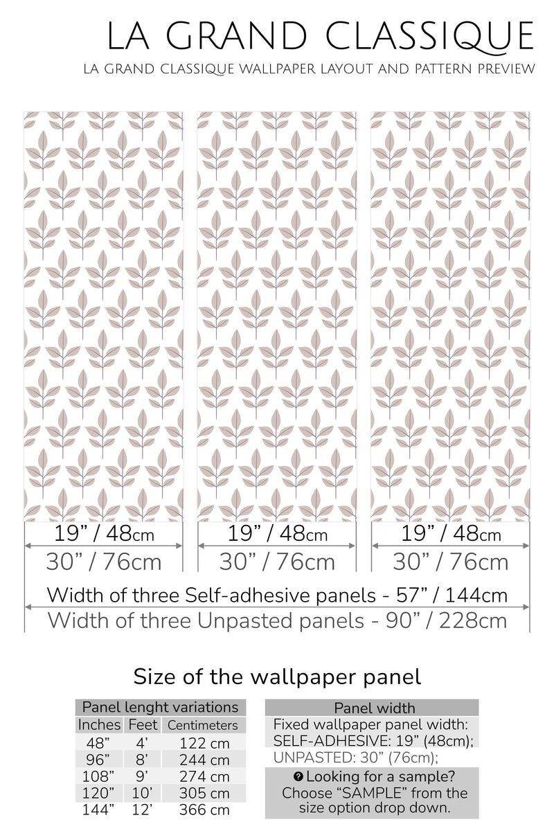 scandi leaf peel and stick wallpaper specifiation