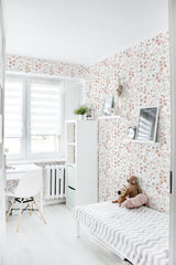 removable wallpaper watercolor spring pattern kids room desk bed bookshelf toys