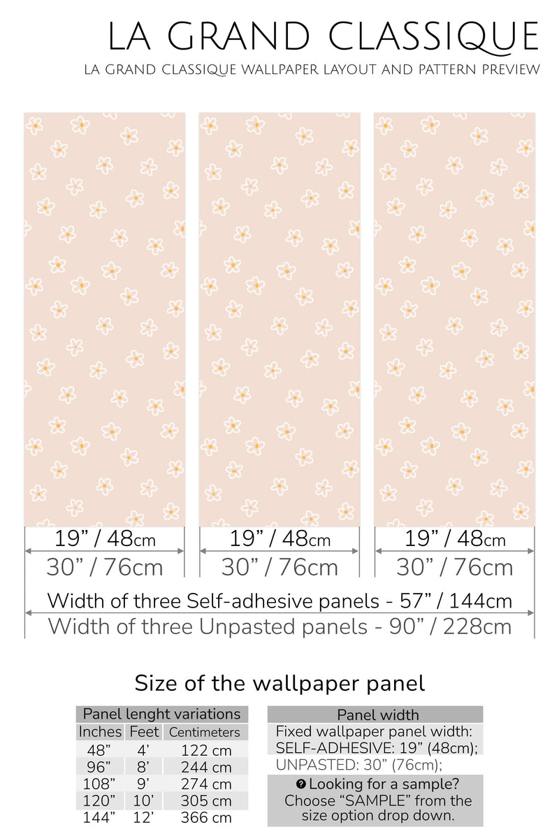 spring daisy peel and stick wallpaper specifiation