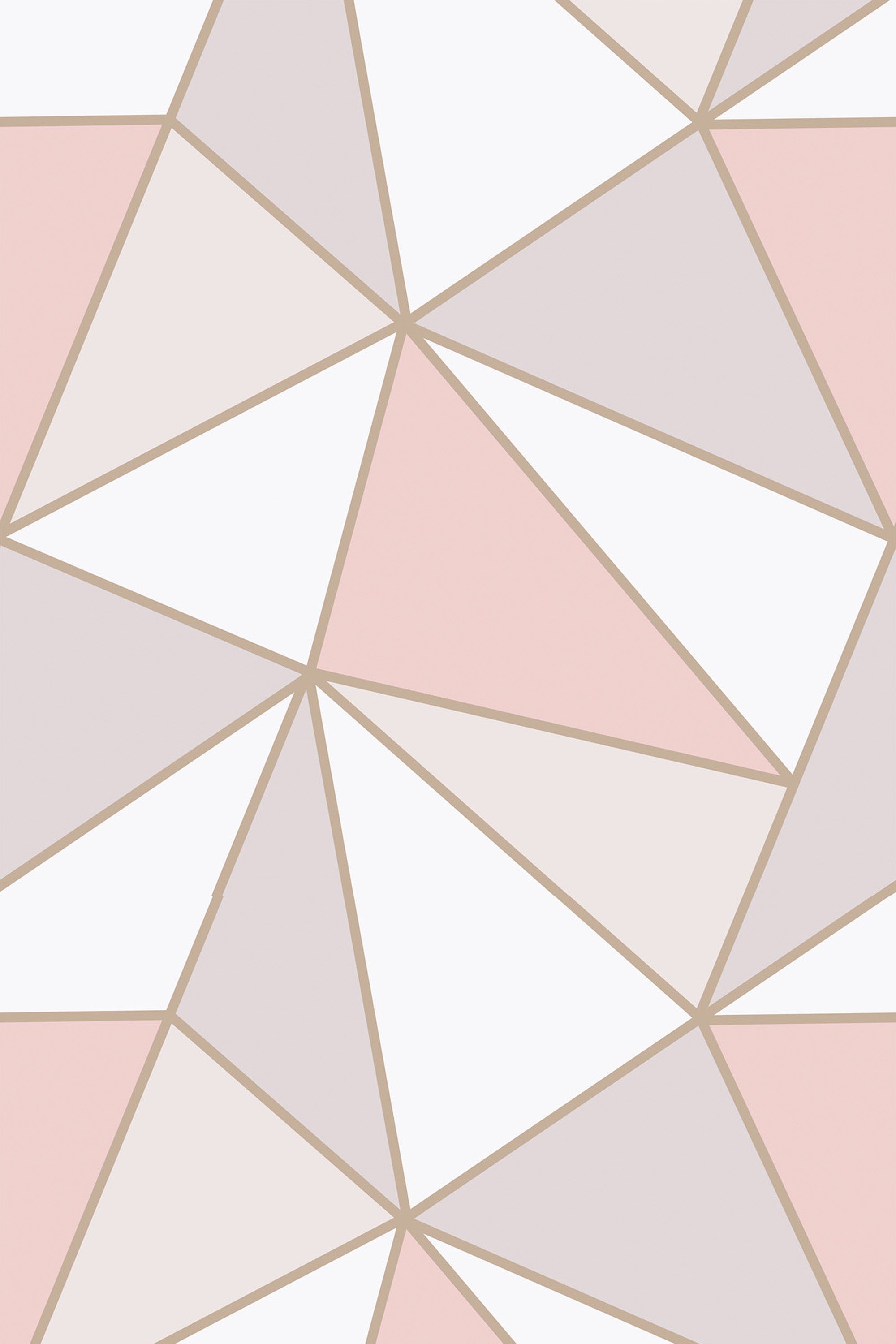 A geometric pattern with pastel colors, including soft pink, beige, and white triangles outlined in thin tan lines. Peel and stick removable wallpaper.