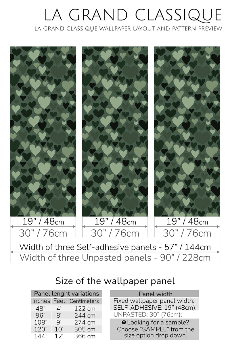 green hearts peel and stick wallpaper specifiation