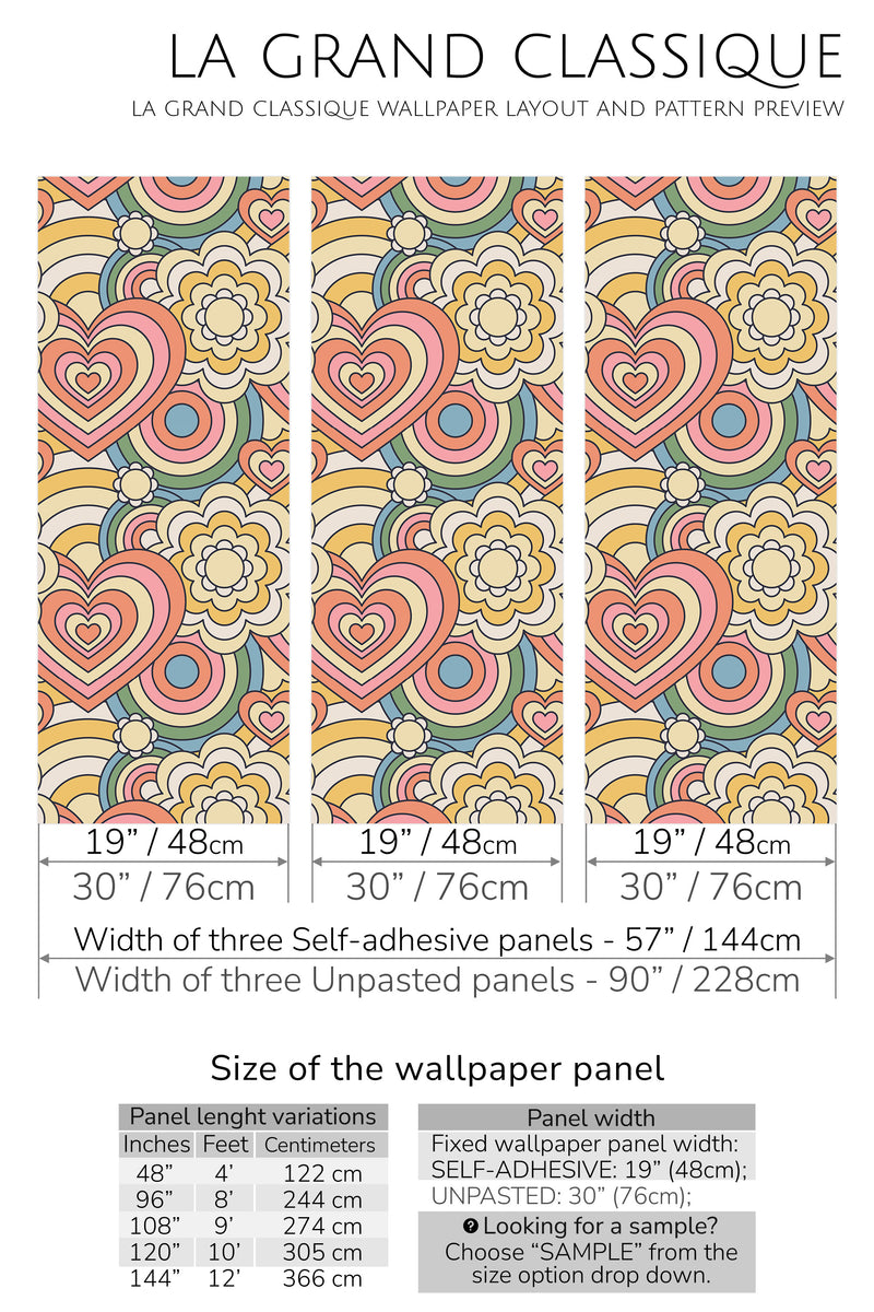 pastel retro peel and stick wallpaper specifiation