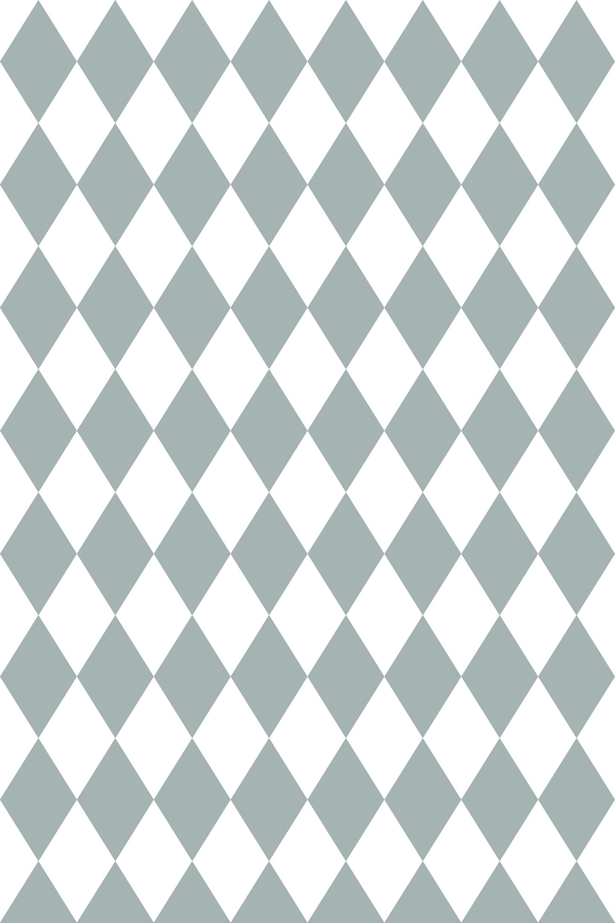 Soft blue and white diamond pattern arranged in a classic harlequin style, creating a soothing, coastal-inspired design for peel and stick removable wallpaper.