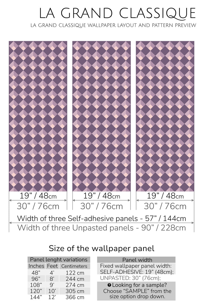 purple check peel and stick wallpaper specifiation