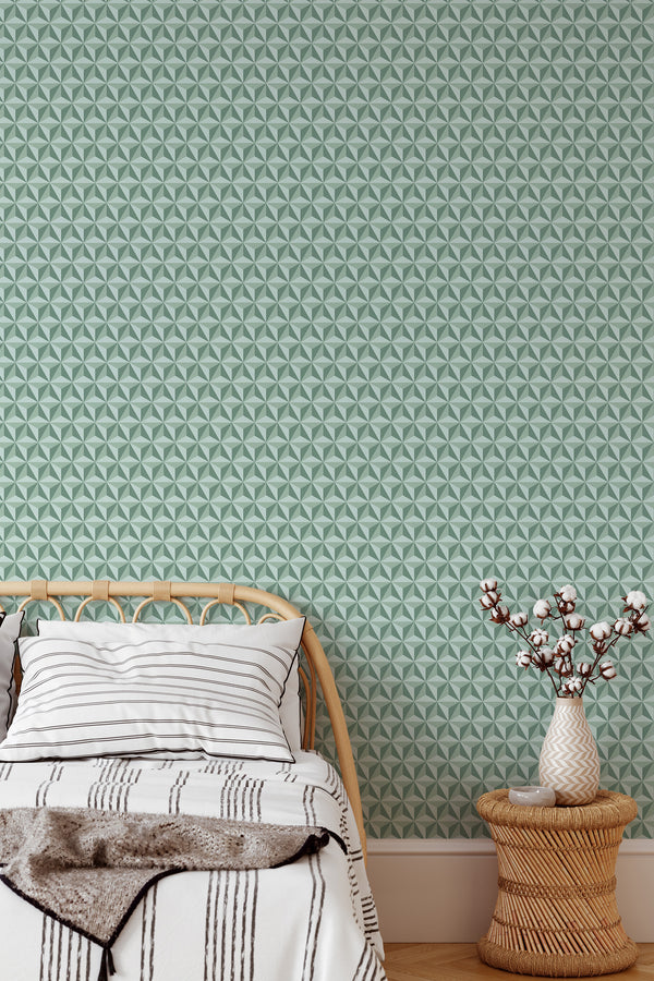 cozy bedroom interior rattan furniture decor green vintage tile accent wall