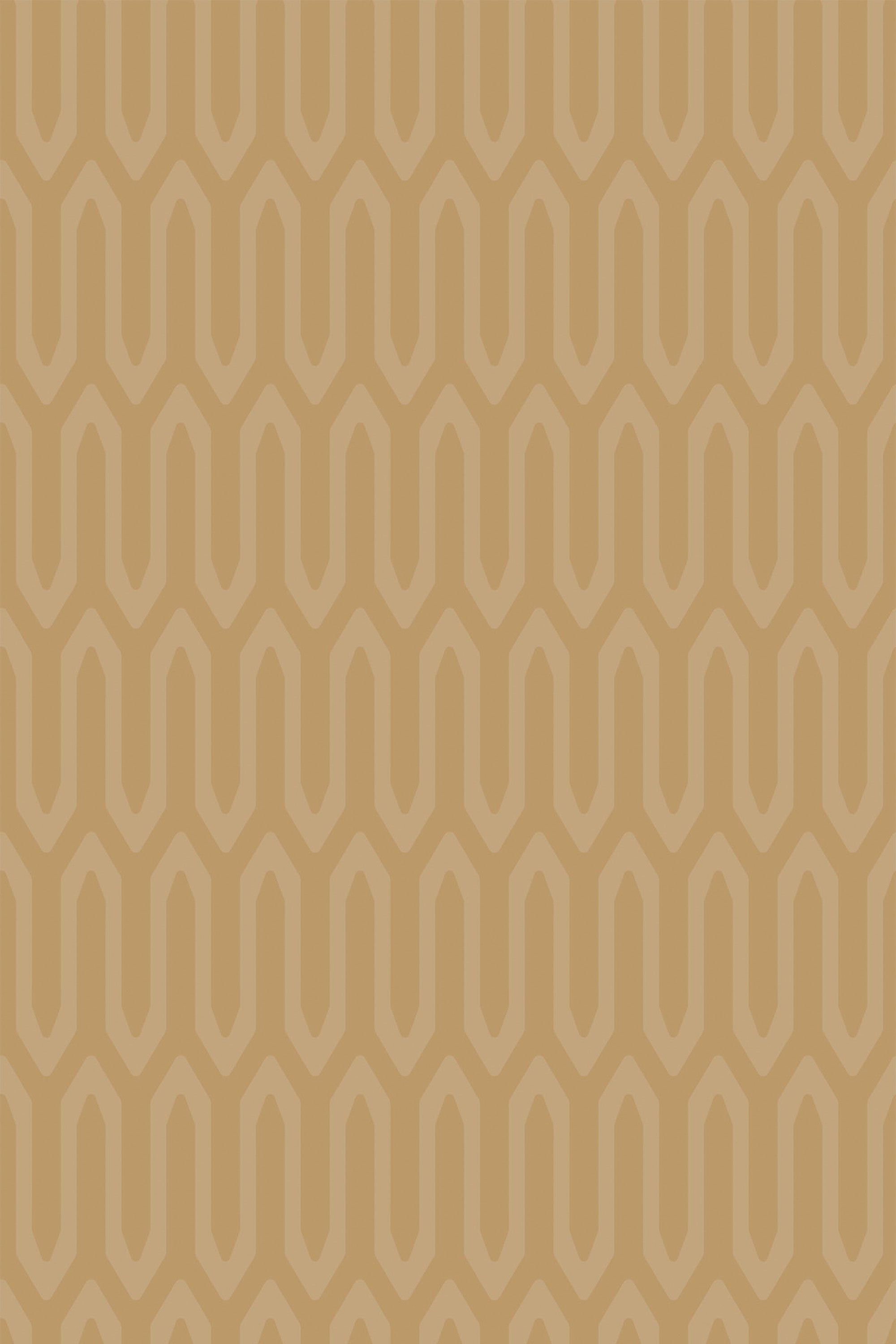 Yellow retro wave pattern with repetitive geometric shapes creating a groovy, vintage feel. Peel and stick removable wallpaper.