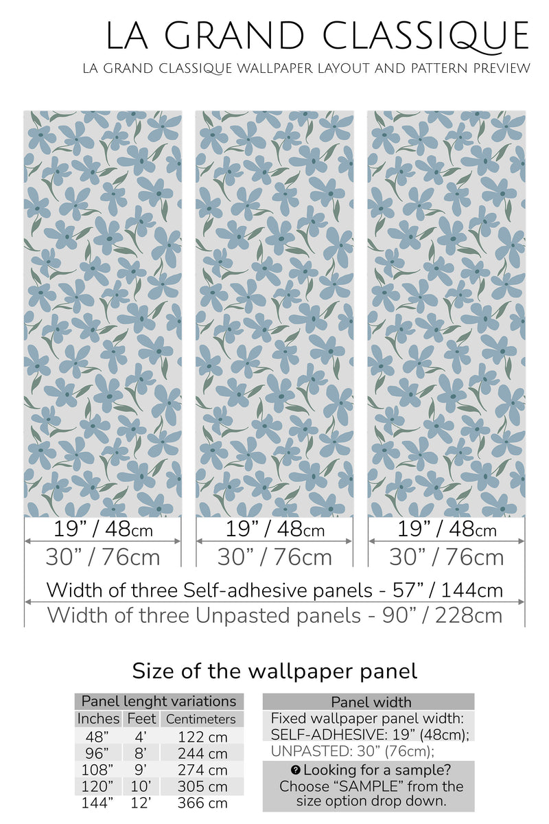 blue aesthetic flowers peel and stick wallpaper specifiation