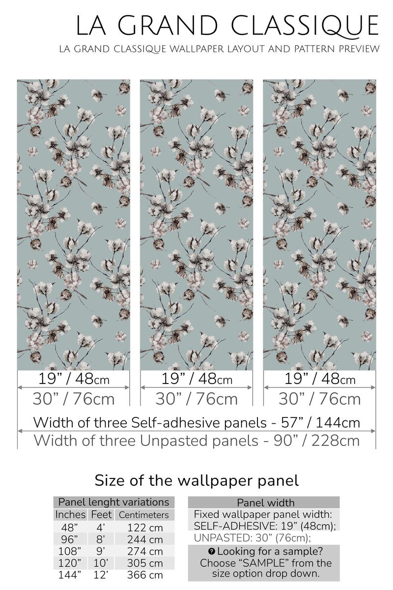 cotton tree peel and stick wallpaper specifiation