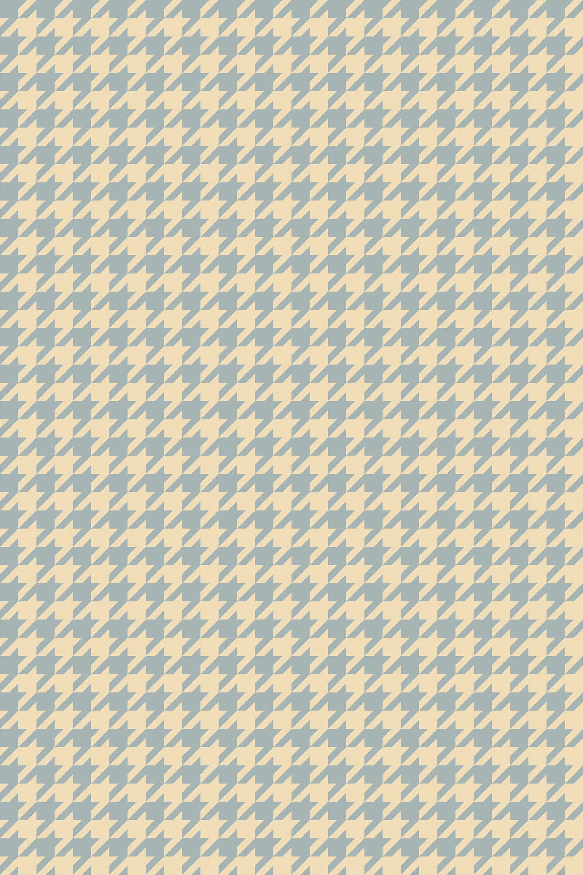 Blue and cream houndstooth pattern in a regular, repeating geometric design, peel and stick removable wallpaper.