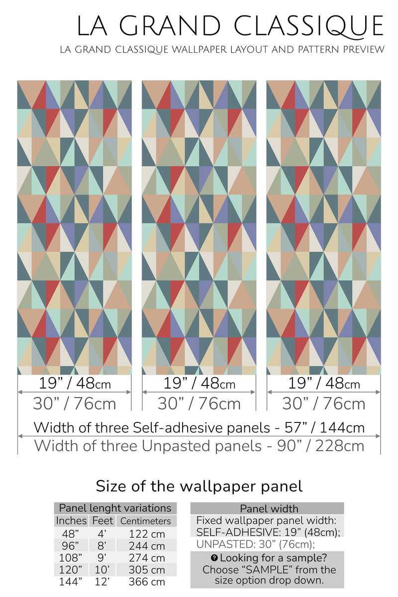 vivid triangles peel and stick wallpaper specifiation