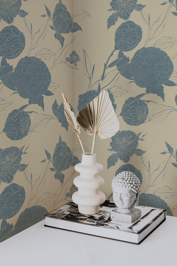 wallpaper for walls peony garden pattern modern sophisticated vase statue home decor