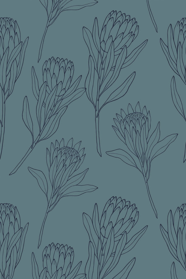 protea flower line art wallpaper pattern repeat