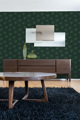 contemporary living room dark wood furniture dark green ferns peel and stick wallpaper