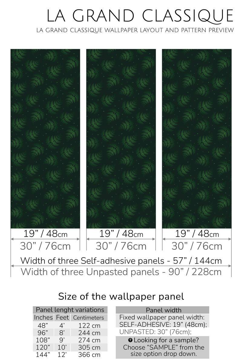 dark green ferns peel and stick wallpaper specifiation