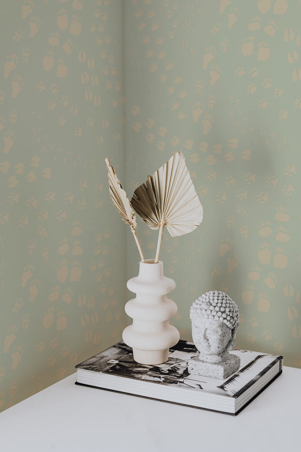 wallpaper for walls animal footprints pattern modern sophisticated vase statue home decor