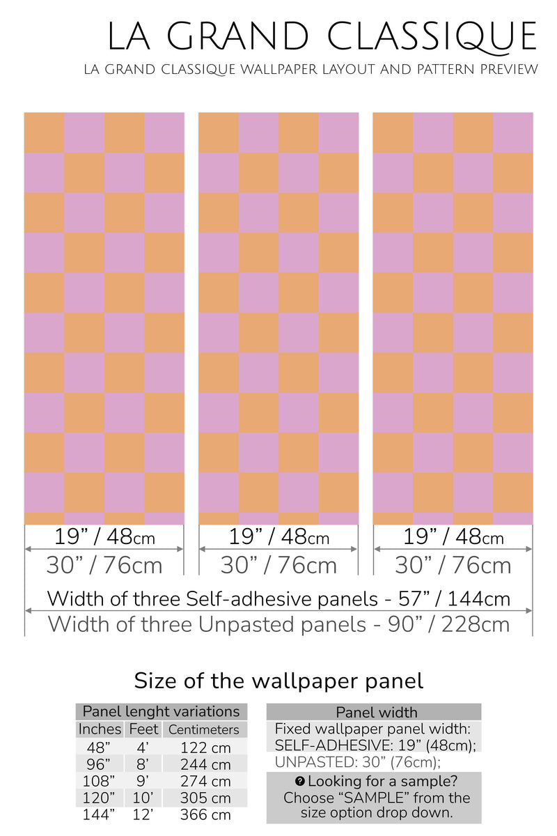 pink and orange check peel and stick wallpaper specifiation