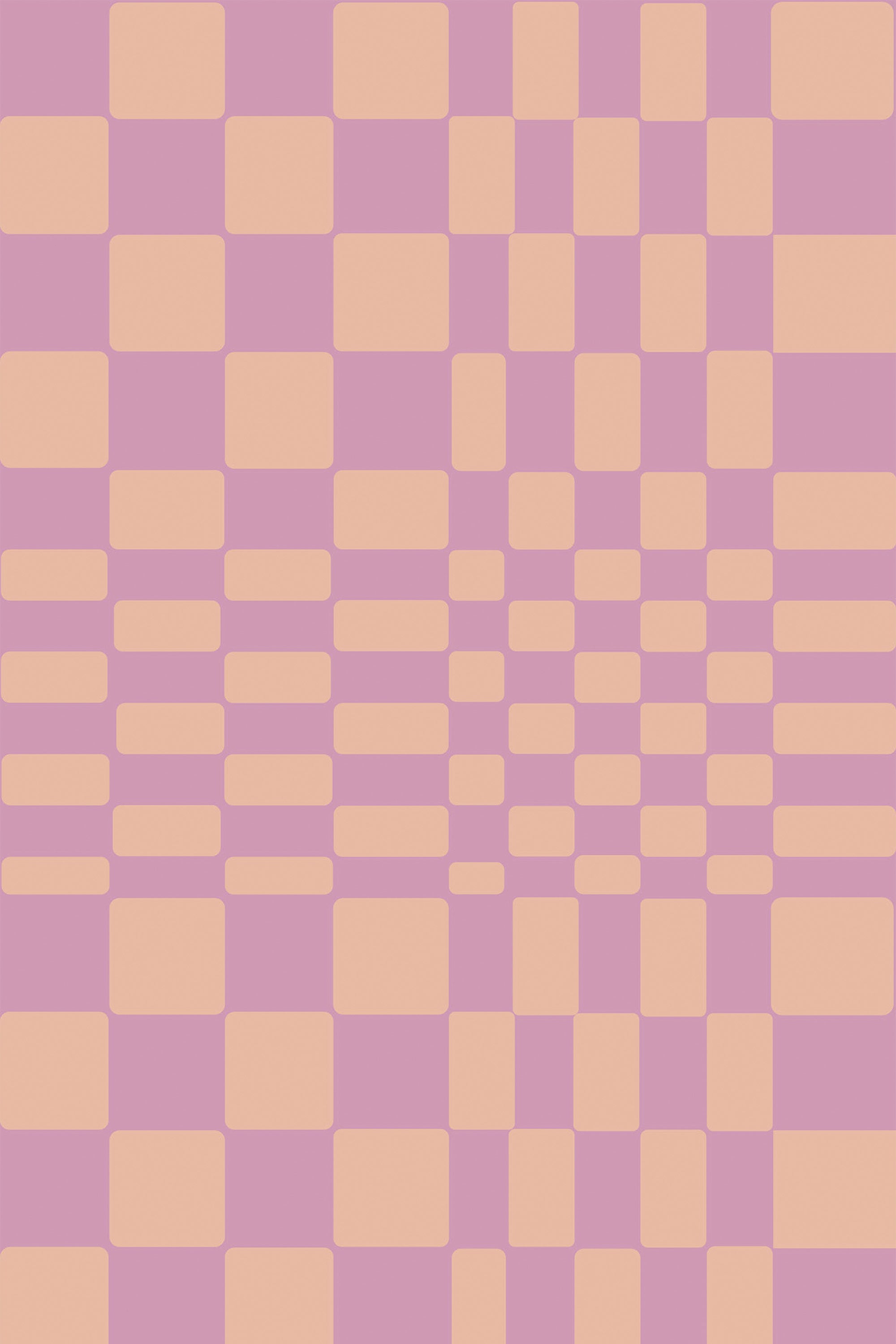 Checkerboard pattern with alternating squares in muted pink and beige, interspersed with horizontal and vertical lines creating an optical illusion effect. Funky illusion peel and stick removable wallpaper.