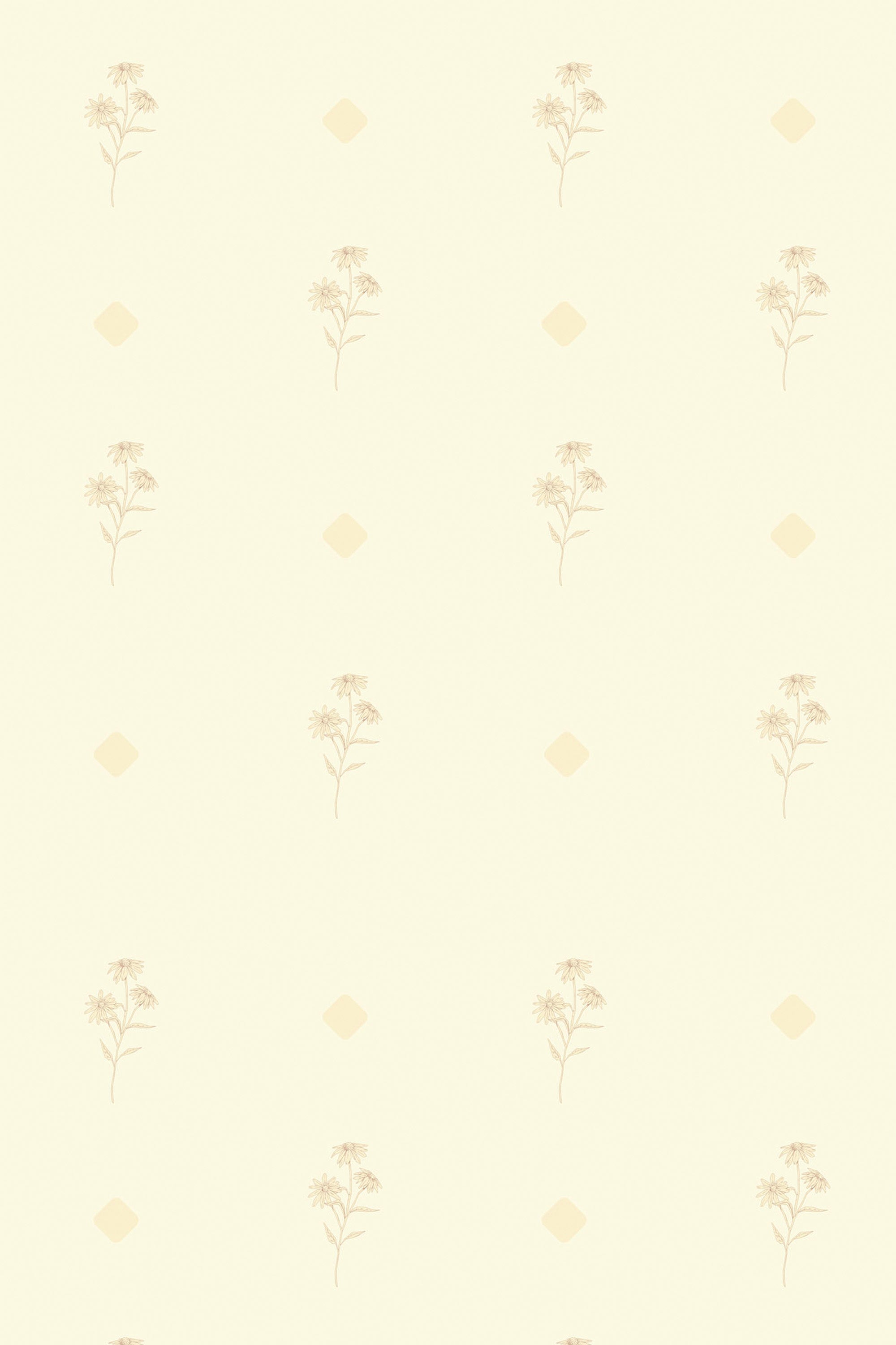 A minimalist wallpaper design with tiny floral patterns arranged in subtle square formations on a light cream background, peel and stick removable wallpaper.
