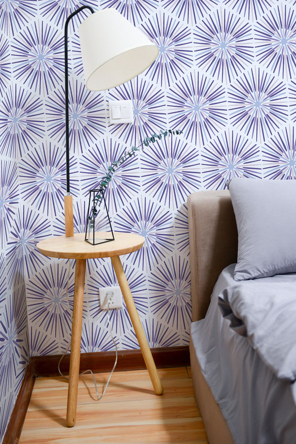 removable wallpaper purple star tile pattern bedroom accent wall simple interior