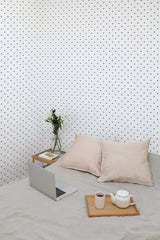 temporary wallpaper purple polka dots pattern cozy romantic bedroom interior