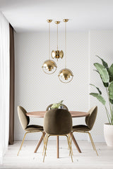 modern dining area velour chair plant yellow polka dots accent wall