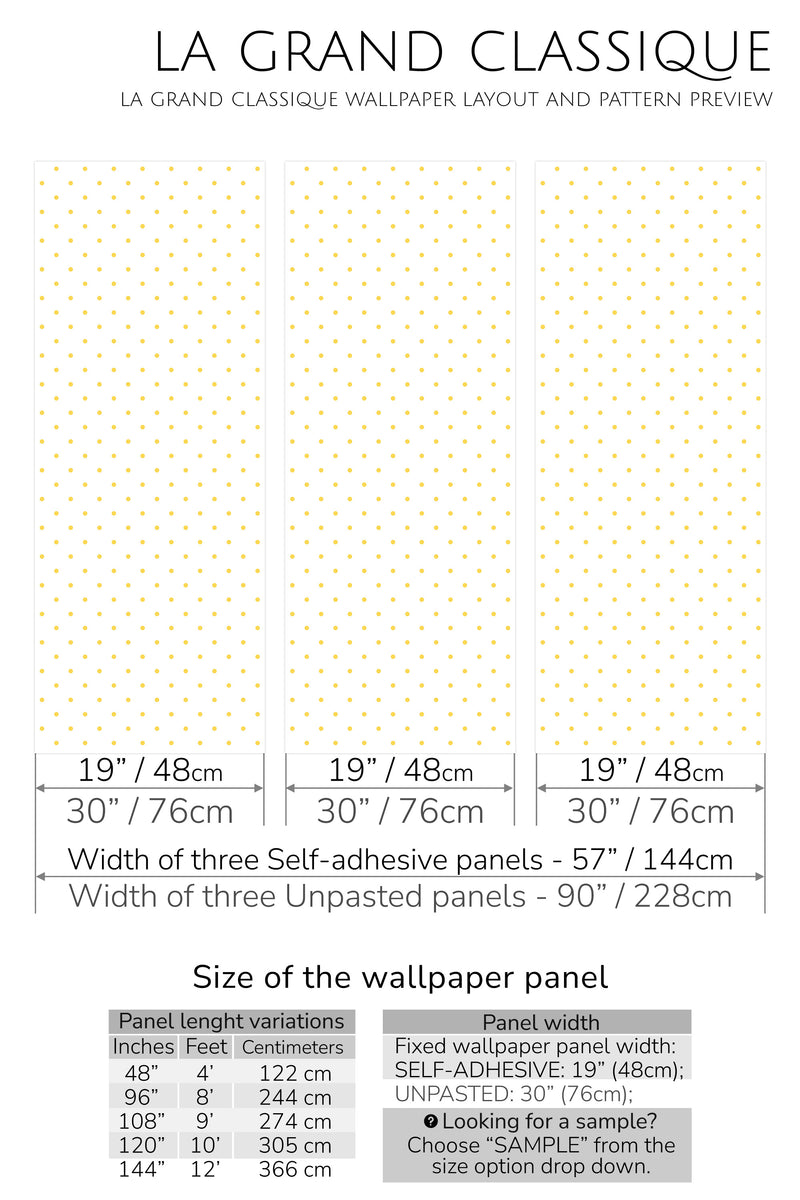 yellow polka dots peel and stick wallpaper specifiation