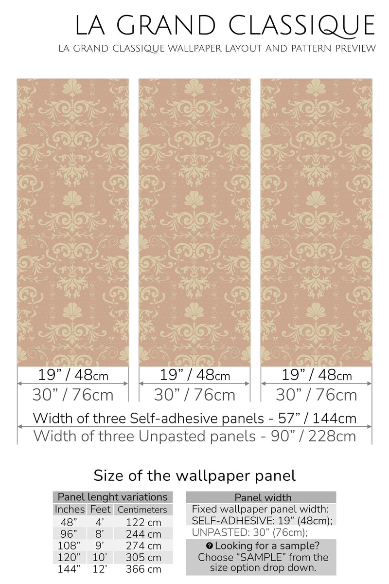 old pink damask peel and stick wallpaper specifiation