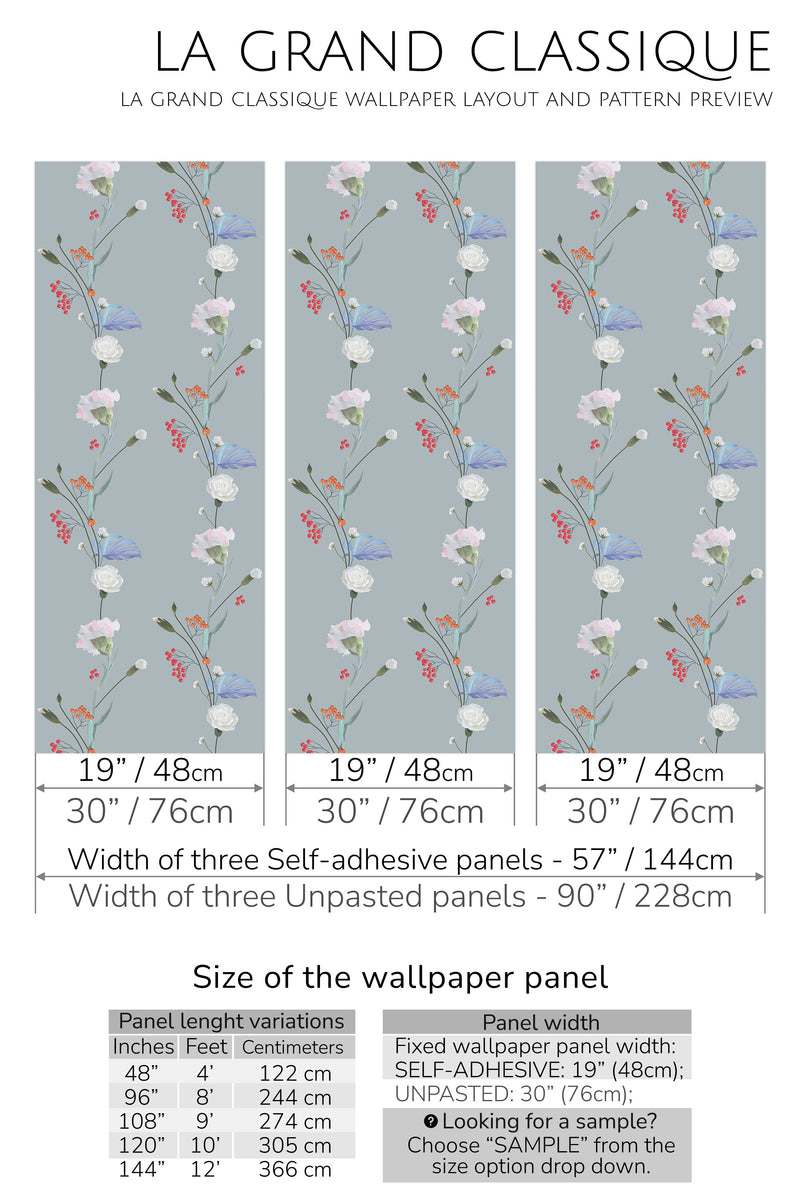 flower drawing peel and stick wallpaper specifiation