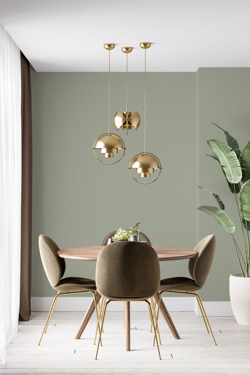modern dining area velour chair plant solid sage accent wall