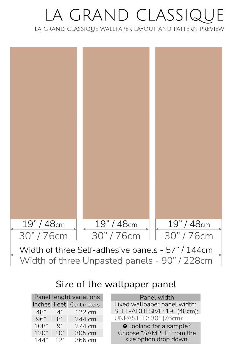 solid tan peel and stick wallpaper specifiation
