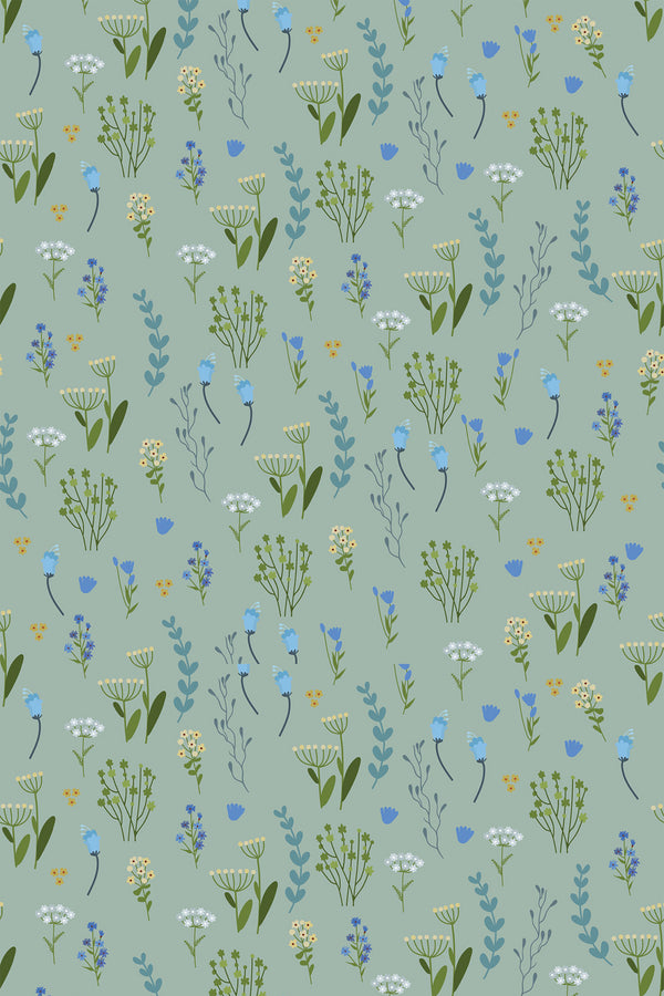 blue floral meadow wallpaper pattern repeat