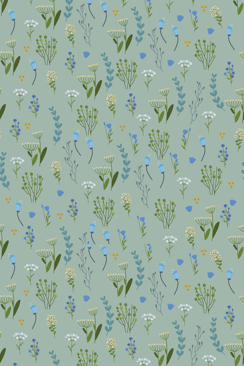 blue floral meadow wallpaper pattern repeat