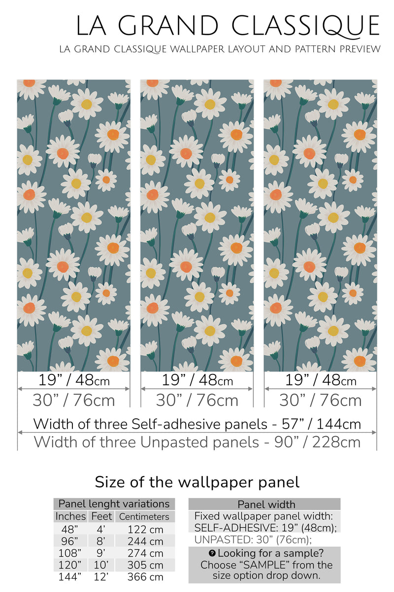 daisy field peel and stick wallpaper specifiation
