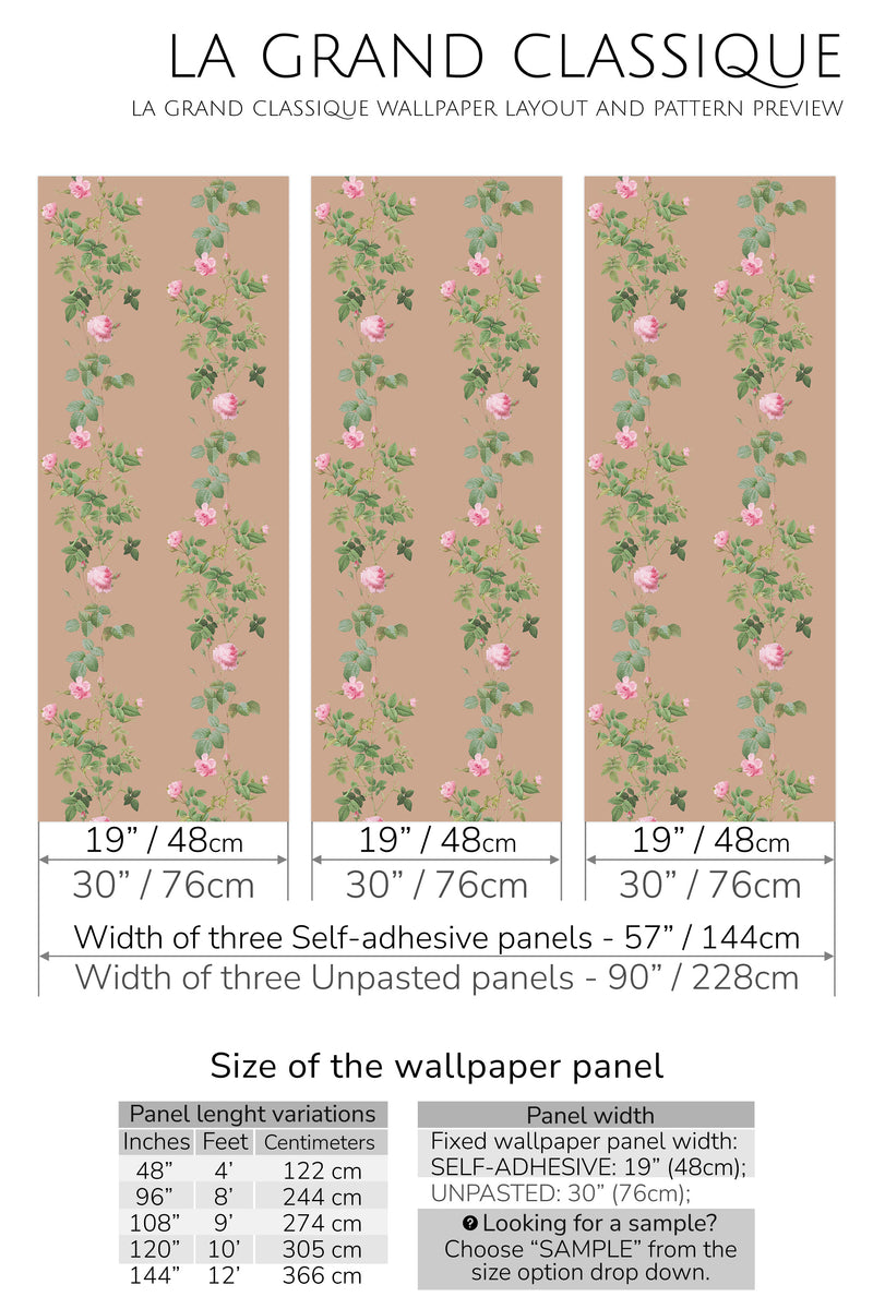 rose vine peel and stick wallpaper specifiation