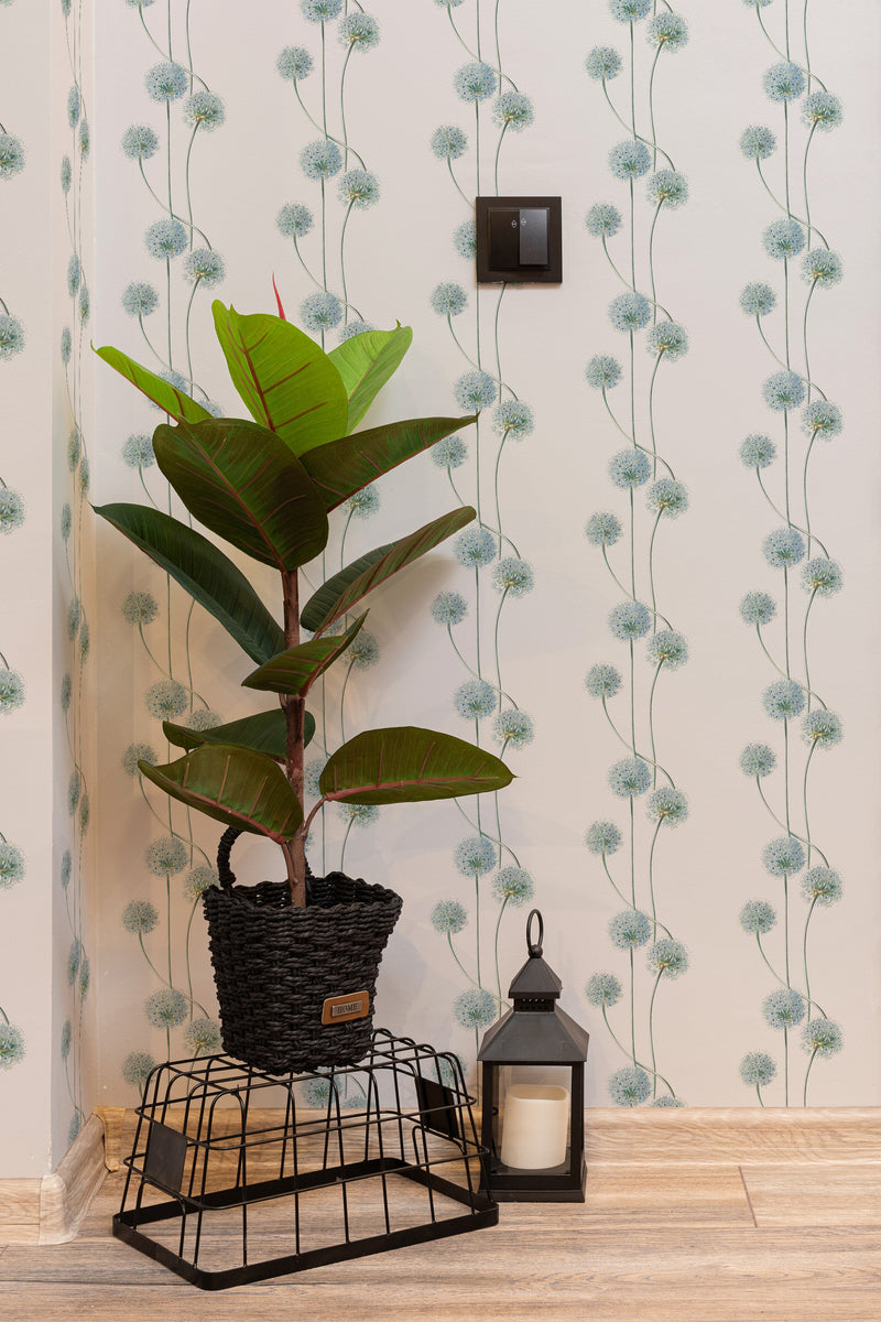 hallway interior green plant black lantern dandelion stripes temporary wallpaper