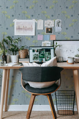 modern home office desk plants posters computer vintage ginkgo stick on wallpaper