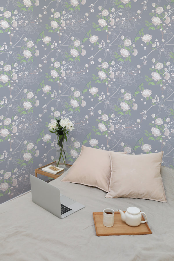 temporary wallpaper peony tree pattern cozy romantic bedroom interior