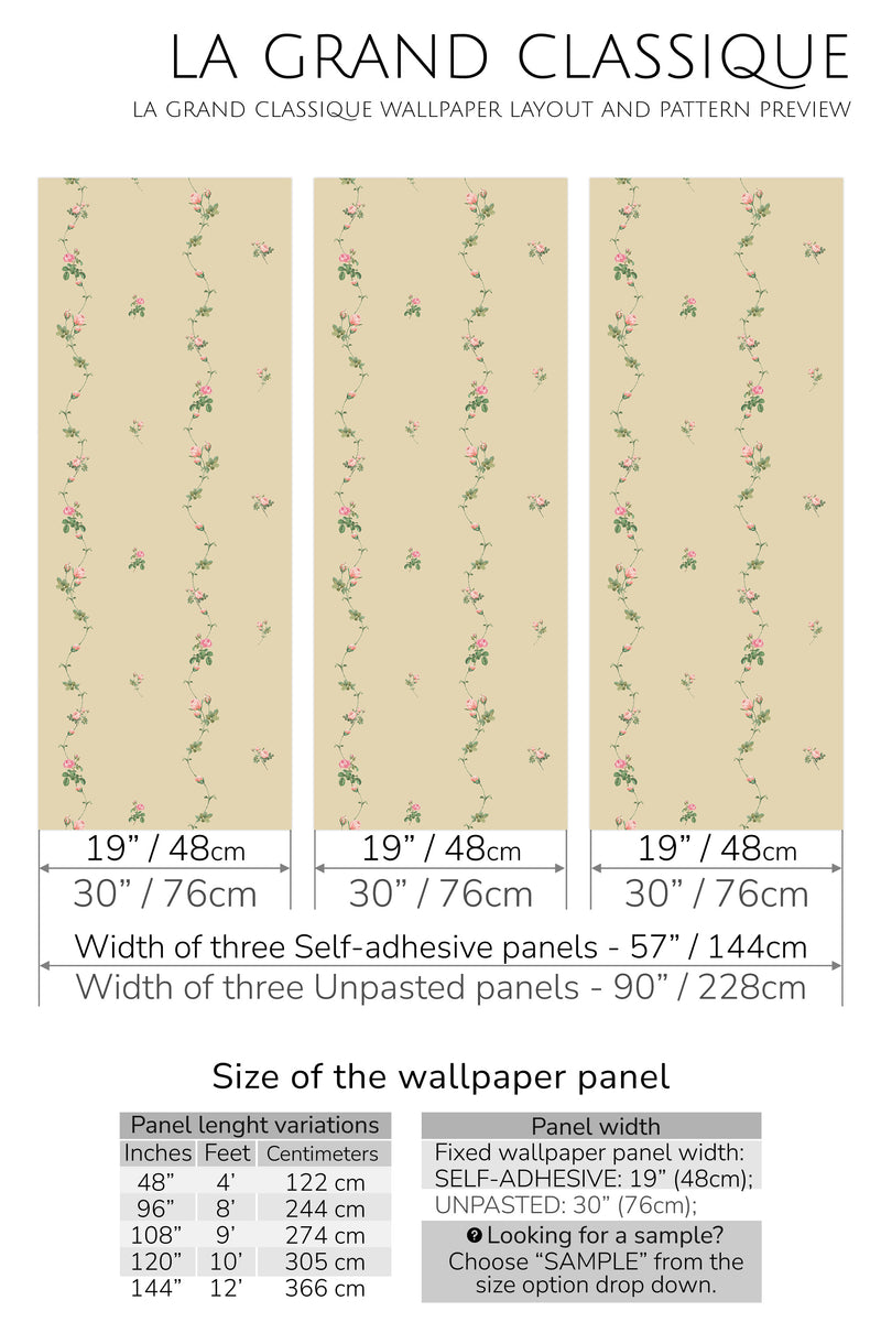 tiny vine roses peel and stick wallpaper specifiation