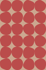 Red oval shapes arranged in a repeating pattern on a peach background, peel and stick removable wallpaper.