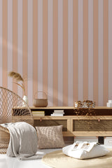 living room rattan furniture decorative plant pink fabric stripes wall decor