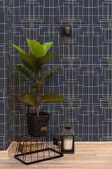 hallway interior green plant black lantern the great gatsby geometric temporary wallpaper