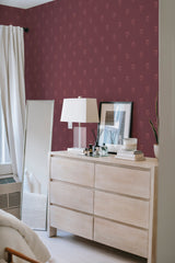         
peel and stick wallpaper tiny autumn flowers accent wall bedroom dresser mirror minimalist interior