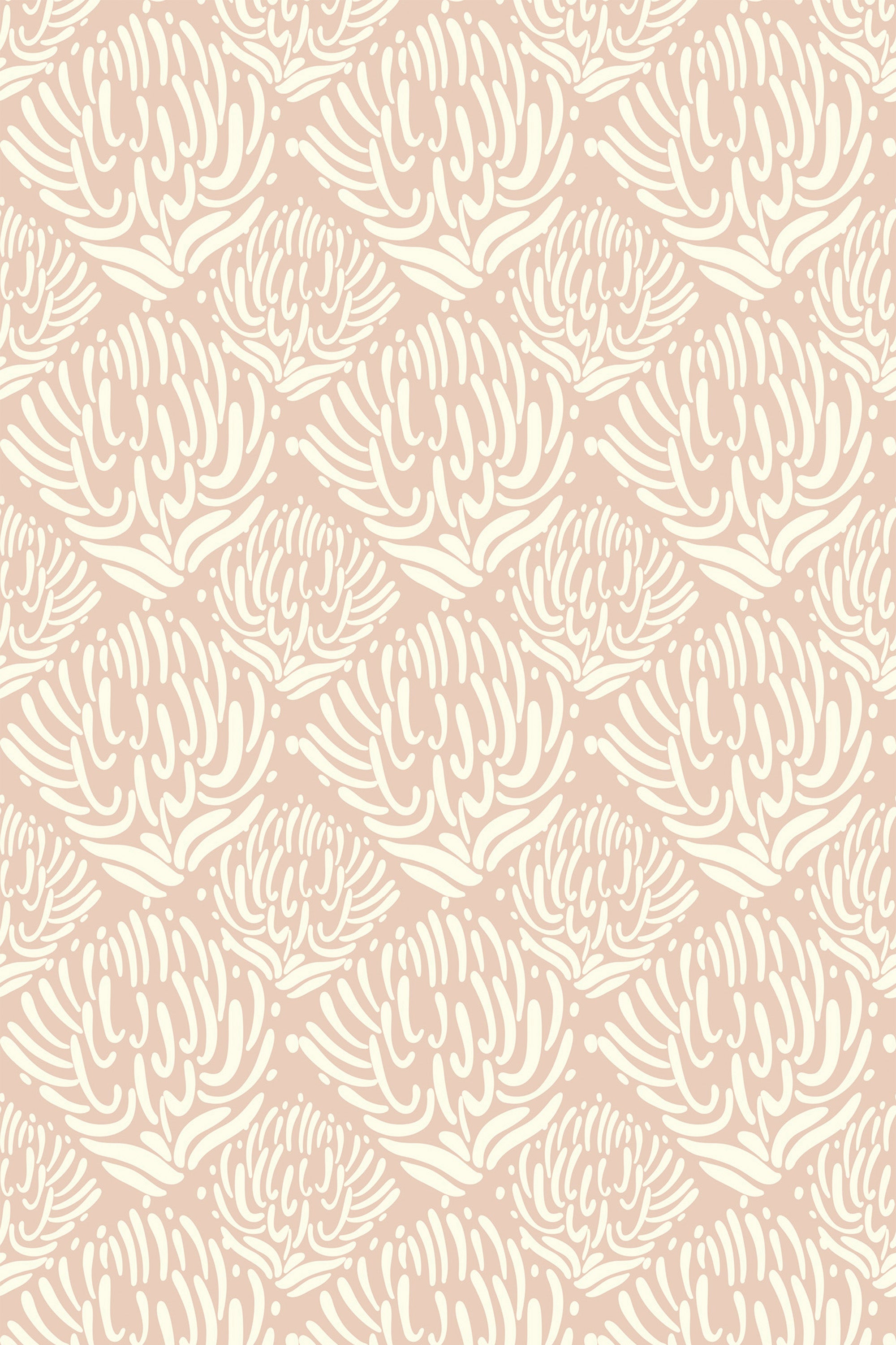 Abstract pattern with coral-like shapes in white on a pale background, peel and stick removable wallpaper.