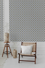 modern living room rattan chair decorative vase blue seamless flowers pattern