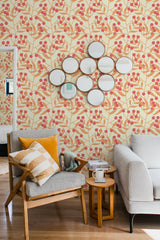 living room cozy sofa armchair pillows decor berry bush in autumn peel stick wallpaper