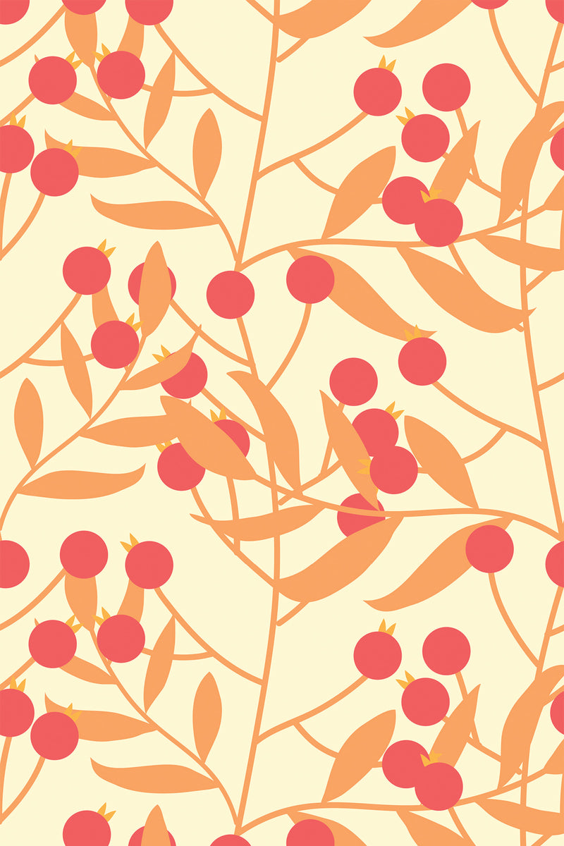 berry bush in autumn wallpaper pattern repeat