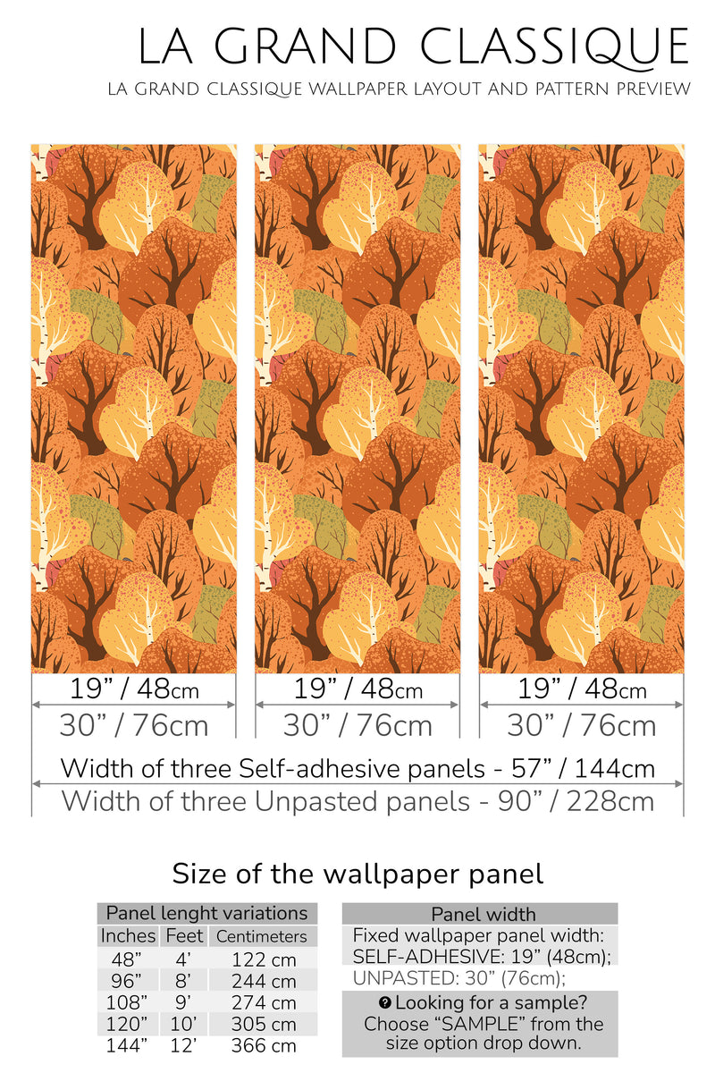 autumn forest peel and stick wallpaper specifiation