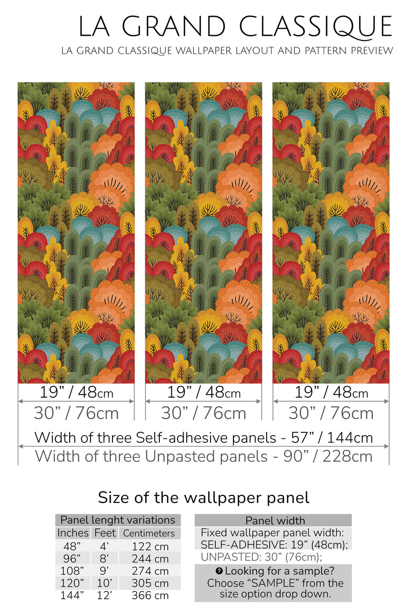 fall forest colors peel and stick wallpaper specifiation