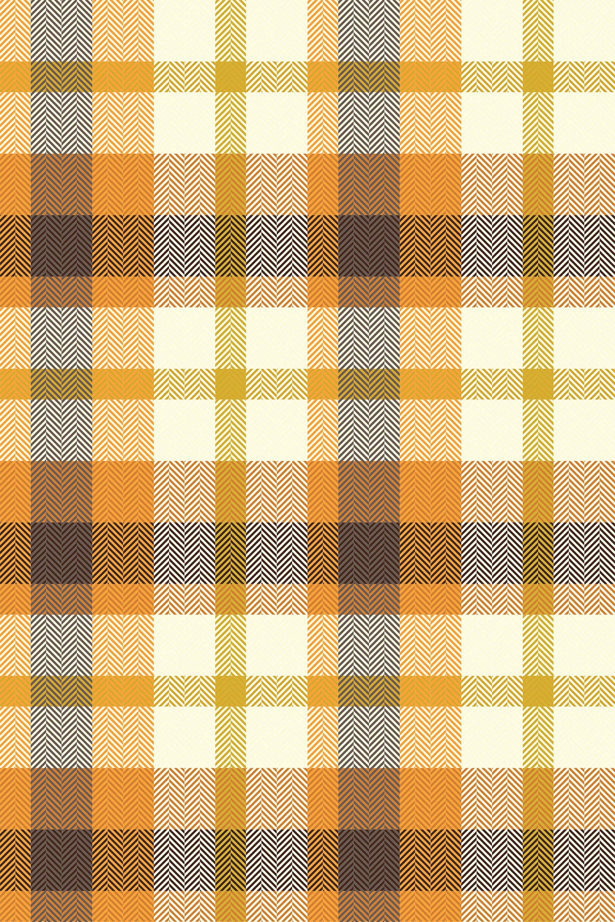 Orange and brown plaid pattern with a herringbone texture for a cozy autumn feel, peel and stick removable wallpaper.