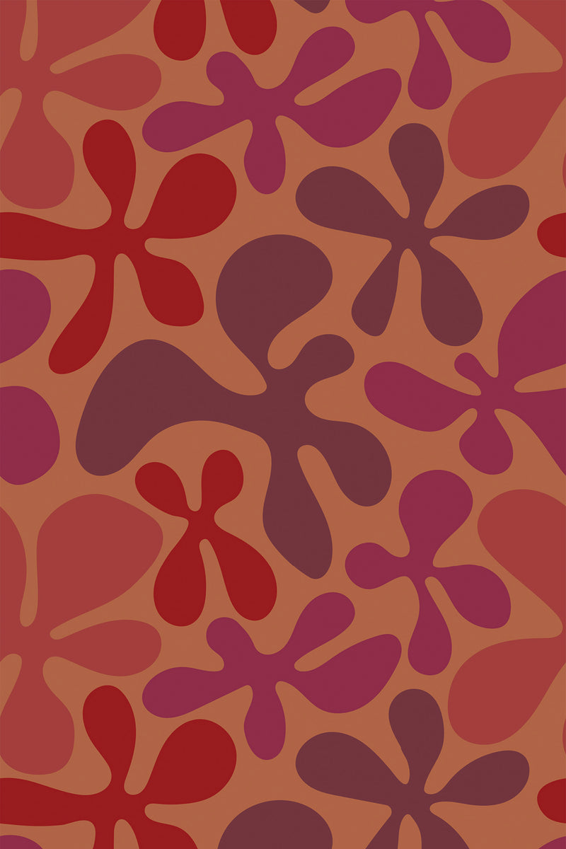 Red floral shapes Peel and Stick Removable Wallpaper